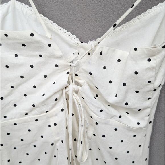 Zara White Polka Dot Linen Blend Sleeveless Button Front Mini Dress, size M - Picture 2 of 6